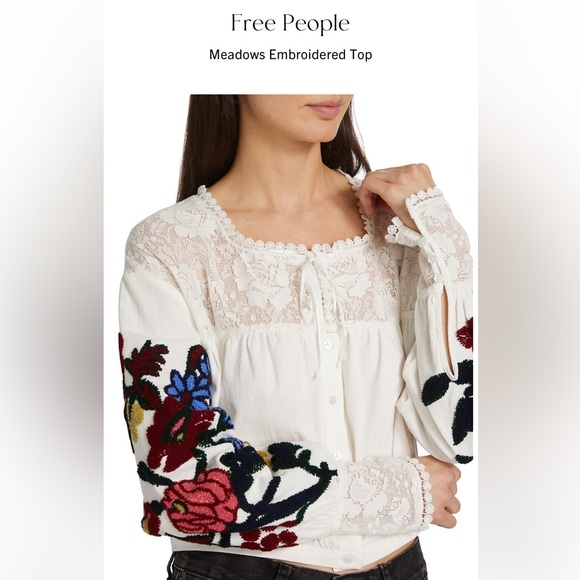 NWT FREE PEOPLE MEADOWS EMBROIDERED TOP S - Picture 1 of 7